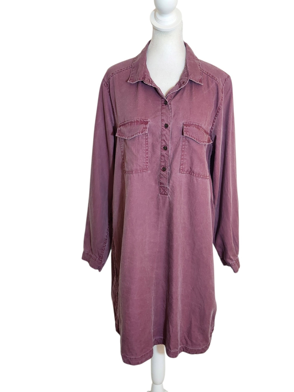 Old Navy Washed Plum Chambray Half Button Shirt Dress Size Large